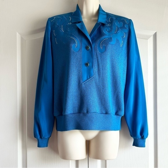 Phillipe Marques Satin Jeweled Knit Top - Picture 2 of 8